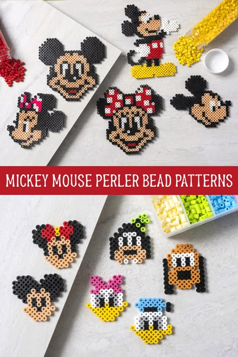 Get over 30 patterns for Mickey Mouse perler beads (and friends)! There are a variety of Disney characters along with the classic mouse. Get a variety of sizes of hama bead patterns! Mickey Mouse Fuse Beads, Mickey Perler Bead Pattern, Perler Bead Ideas Disney, Standing Perler Bead Patterns, Fuse Bead Patterns Disney, Up Perler Bead Pattern, Disney Fuse Bead Patterns, Disney Fuse Beads, Disney Perler Beads Ideas