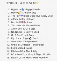 Starting way back in circa 1997 Im giving you a playlist of hits that were popping that year. These are also songs that I still sing along to & enjoy even 22 years later & I wasnt even old enough to know at the time. Music is so timeless & when it hits it can take you back to the exact moment where you first heard it #music #throwback #playlist #songs #artist #90s #vibes #feels #feelgood #nostalgia #goldenyear #birthyear  Starting way back in circa 1997 Im giving you a playlist of hits that were 90s Music Playlist, Throwback Playlist, 90s Music Artists, Collage Music, Playlist Songs, Running Playlist, Throwback Songs, 90s Songs, Party Playlist