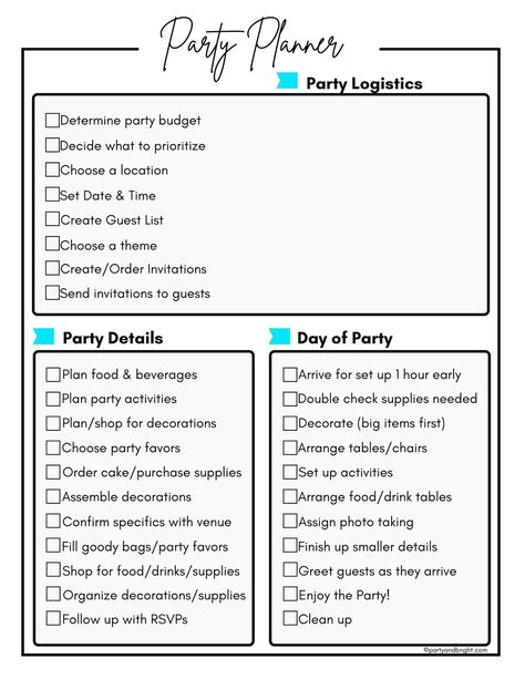 Prep Checklist, Planning A Party, Plan Checklist, Party Prep, Budget Party, Party Checklist, Party Plan, Order Cake, Detailed Plans