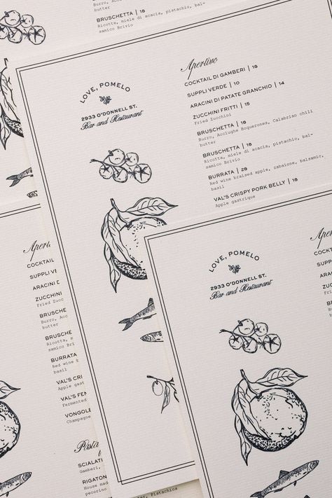 Love, Pomelo — Charlestan Design Co. Fine Dining Menu Design, Dining Menu Design, Fine Dining Menu, Menu Design Layout, Dining Menu, Print Collateral, Menu Design, Food Menu, Fine Dining