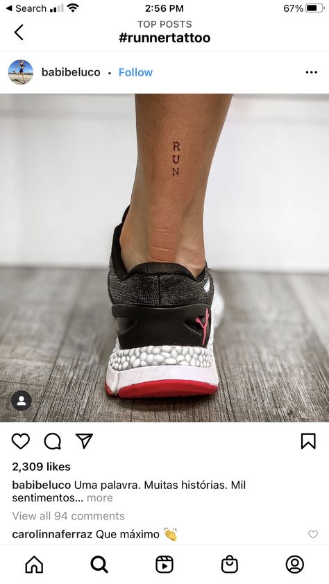 Tiny Running Tattoo, Running Quote Tattoos, Run Tattoo Ideas Runners, Minimalist Running Tattoo, Cross Country Tattoo, Born To Run Tattoo, Run Tattoo For Women, 26.2 Tattoo Marathon, Runners Tattoo Ideas