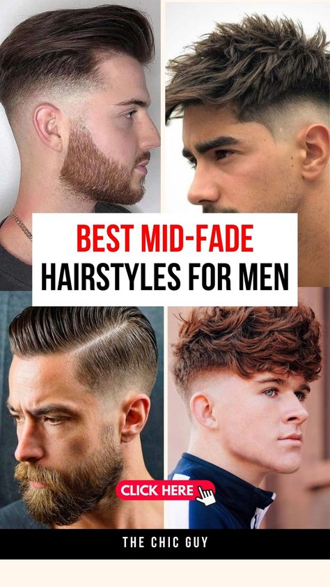 20 Stylish Mid-Fade Haircuts You Need to Try Mens Hairstyles Mid Fade, Fade Types Men, Different Fades For Men, Burst Fade Long Hair, Men’s Mid Taper Fade, Mens Textured Hairstyles, Mid Fade Haircut Men, Mid Taper Fade Haircut, Mens Fade Haircut