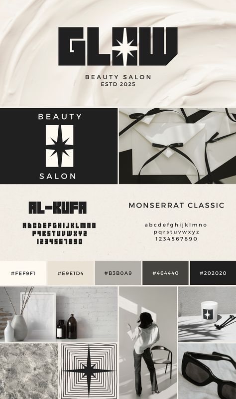 Use this customizable Black And White Bold Typography Shape Theory Style Brand Board template and find more professional designs from Canva. #ivory #black #white #shapes #modular #star #geometrical #shapetheory #style #minimalistic #beauty #salon #studio #brand #board #branding #inspirational #modern #logo #promotion #font #trendy #business #personal #personalize #canva #template Modular Logo Design, Moodboard Branding Visual Identity, Graphic Design Trends 2024, Modular Logo, Shape Theory, Graphic Design Black And White, Masculine Branding, Black And White Branding, Dark Branding