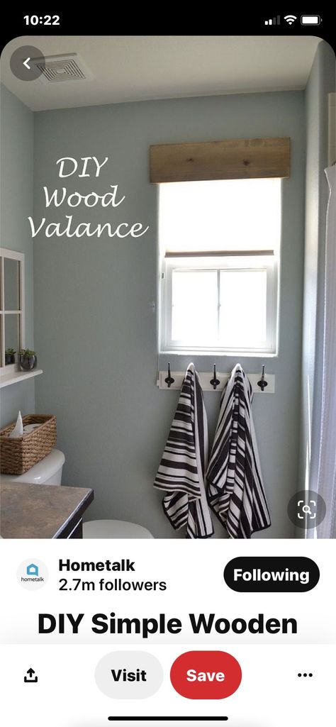 Window Valance Diy, Wood Valances For Windows, Wooden Valance, Diy Valance, Wood Valance, Bathroom Window, Rustic Window, Bathroom Paint Colors, Bathroom Windows