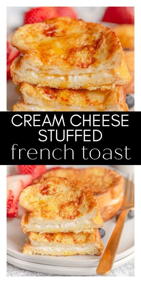 Easy Stuffed French Toast, Cream Cheese Stuffed French Toast, Oven French Toast, French Toast Sandwich, French Toast Pancakes, Stuffed French Toast Cream Cheese, Stuffed French Toast, French Toast Breakfast, Breakfast Sweets