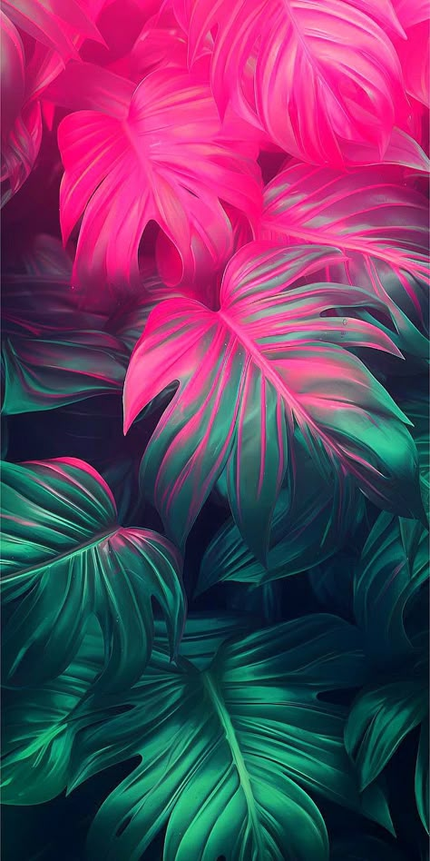 Tropical Iphone Wallpaper Aesthetic, Tropical Asthetic Wallpaper, Pink Tropical Wallpaper Iphone, Dark Green Tropical Aesthetic, Neon Tropical Wallpaper, Neon Wallpaper, Pretty Images, Girly Art Illustrations, Minimalist Wallpaper