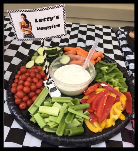 "Letty's" veggies for my son's Fast & Furious themed 13th birthday party! Fast Furious Party Theme, 2 Fast 2 Furious Birthday Party Food, Fast And Furious First Birthday, Fast And Furious Birthday Theme, Too Fast Too Furious Party, Fast And The Furious Birthday Party, Fast And Furious Birthday Party, Fast And Furious Party Theme, Fast And Furious Birthday Party Ideas