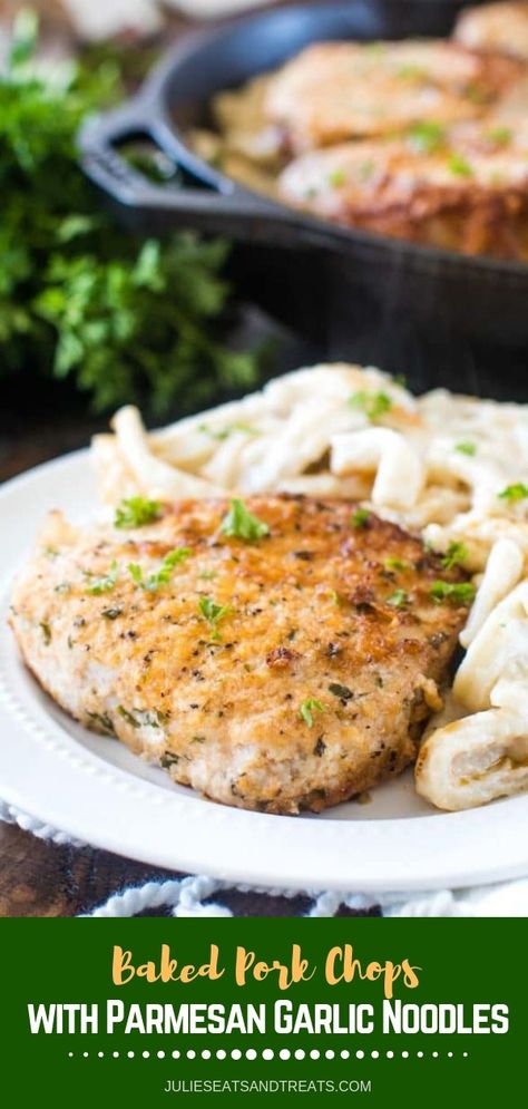 Healthy Pork Chops, Healthy Pork Chop Recipes, Garlic Butter Noodles, Perfect Pork Chops, Parmesan Crusted Pork Chops, Easy Baked Pork Chops, Parmesan Pork Chops, Healthy Pork, Easy Pork Chops