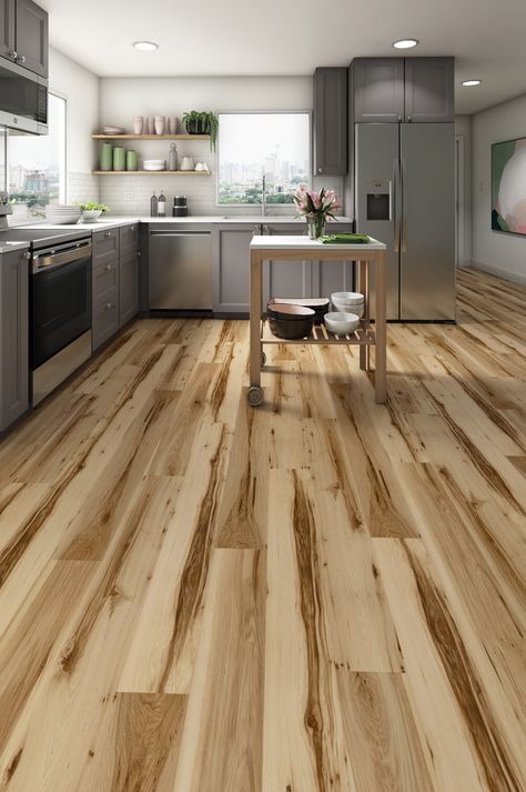 Style Selections Jamestown Hickory Brown 12-mil x 7-in W x 48-in L Waterproof Interlocking Luxury Vinyl Plank Flooring (23.21-sq ft/ Carton) Lowes.com Hickory Kitchen Floors, Hickory Lvp Flooring, Luxury Vinyl Plank Flooring Ideas, Luxury Vinyl Plank Flooring Living Room, Vinyl Plank Flooring Living Room, Luxury Vinyl Plank Flooring Kitchen, Farmhouse Vinyl Plank Flooring, Luxury Vinyl Flooring Kitchens, Bamboo Flooring Kitchen