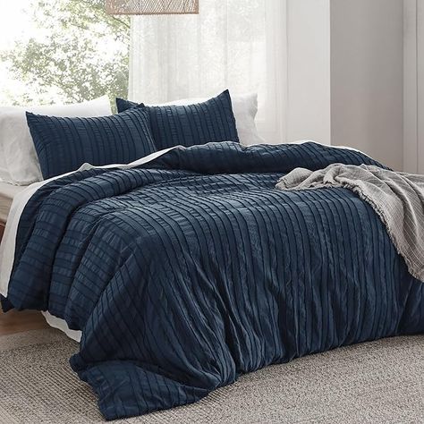 Amazon.com: Bedsure Striped Tufted Duvet Cover Queen - Shabby Chic Duvet Cover, 3pcs All-Season Size Boho Bedding for All Seasons, Includes 1 Queen Duvet Cover & 2 Pillowcases (Grey, Queen, 90"x90") : Home & Kitchen Navy Blue Duvet Cover, Navy Duvet, King Size Comforter Sets, King Size Comforters, Blue Duvet, King Comforter Sets, Bed In A Bag, Queen Comforter Sets, Queen Comforter