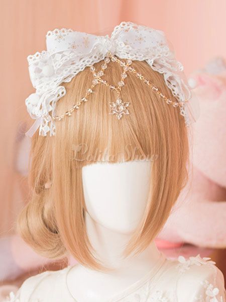 White Lolita Head Bow KC Sweet Chain Lolita Hair Accessories - Lolitashow.com Dance Costumes Hip Hop, One Piece Jumper, Peinados Fáciles Para Cabello Corto, Retro Costume, Kawaii Accessories, Belly Dance Costumes, Head Accessories, Sweet Style, Crystal Embellishment