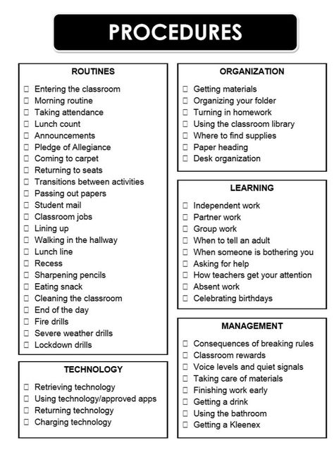 Back To School Procedures, Procedures Checklist, Middle School Science Lab, Classroom Checklist, School Procedures, Teacher Checklist, Back To School Checklist, Miss Elizabeth, School Checklist