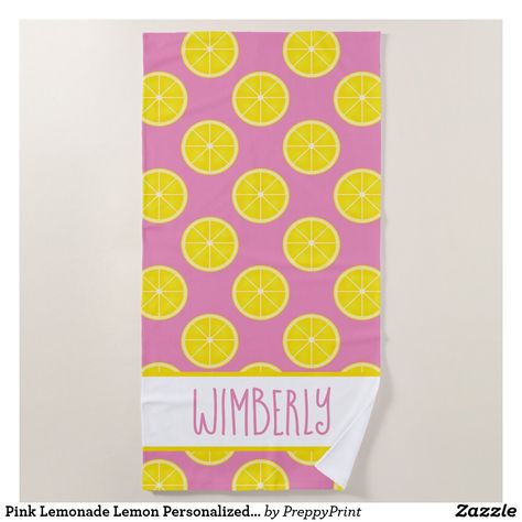 Pink Lemonade Lemon Personalized Towel - Available from Preppy Print at PreppyPrint.com Beach Preppy, Lemon Lemonade, Personalized Beach Towel, Personalized Towels, Pink Pattern, Pink Lemonade, Fathers Day Cards, Love Messages, Beach Towels