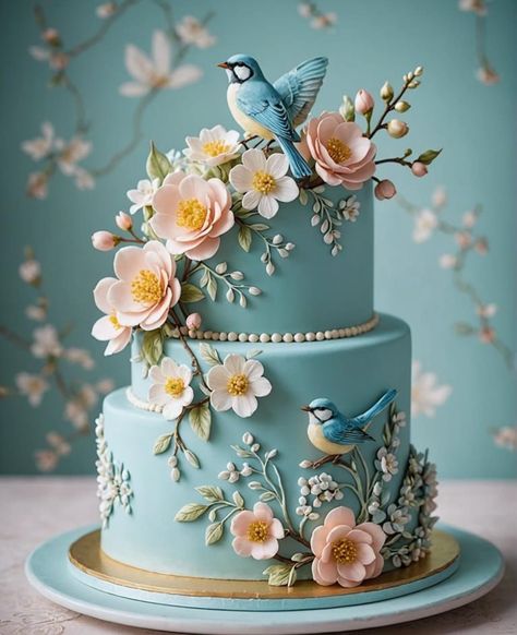 Spring Cake Ideas, Mother's Day Cake Ideas, Torte Creative, Wedding Cake Birds, Ideas For Mother's Day, Big Wedding Cakes, Buttercream Flower Cake, Beautiful Cake Designs, Spring Cake