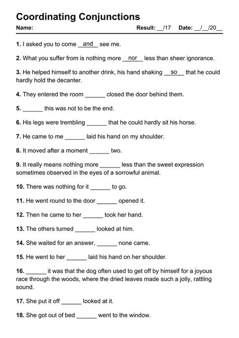 Fanboys Conjunctions Worksheet, Coordinating Conjunctions Worksheet, Fanboys Conjunctions, Conjunctions Activities, Practice English Grammar, Correlative Conjunctions, Conjunctions Worksheet, English Grammar Pdf, Coordinating Conjunctions