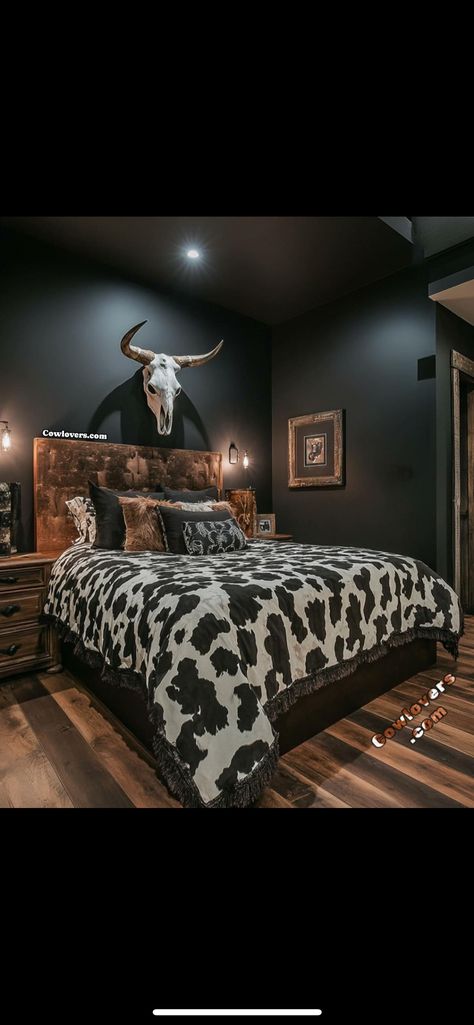 Dark Western Bedroom, Wall Facebook, Western Bedrooms, Cowgirl Room, Country Bedroom Decor, Western Bedroom Decor, Western Rooms, Ranch House Decor, Western Bedroom