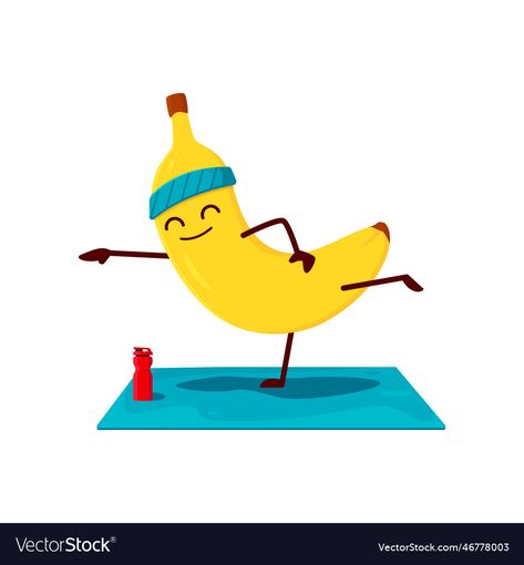 Yoga Illustration Funny, Banana Character, Yoga Cartoon, Funny Banana, Sport Vector, Animal Yoga, Illustration Funny, Yoga Illustration, Pilates Fitness