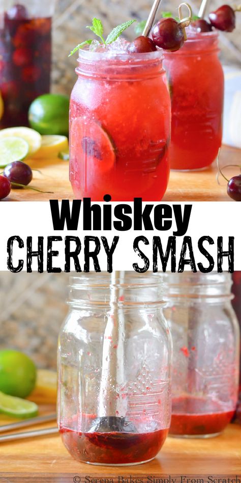 Fresh Cherry Cocktails, Cherry Whiskey Paralyzer, Cherry Smash Cocktail, Cherry Whiskey Drinks, Cherry Dr Mcgillicuddy Drinks, Bourbon Cherry Smash, Whiskey Cherries, Cherry Whiskey Sour, Drinks With Cherries