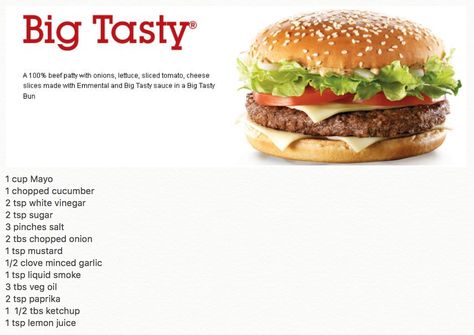 McDonalds Big Tasty Sauce Recipe clone Big Tasty Sauce, Mcdonalds Recipes, Big Mac Sauce Recipe, Big Tasty, Copykat Recipes, Burger Sauce, Delicious Burgers, Fun Baking Recipes, Big Mac