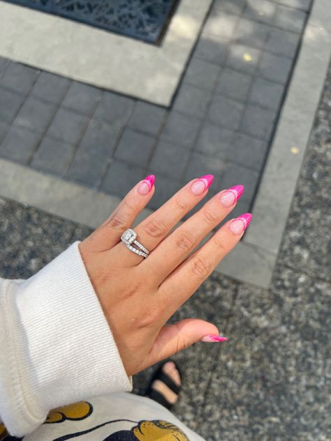 Double French Tip, Hot Pink, Nails, Pink