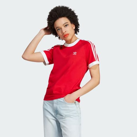 adidas Adicolor Classics Slim 3-Stripes Tee - Red | Women's Lifestyle | adidas Originals Camisa Adidas, Adidas Classic, Adidas Tee, Sport Training, Crewneck Design, Adidas Originals Women, Sporty Casual, Nike Air Max Plus, Air Max Plus