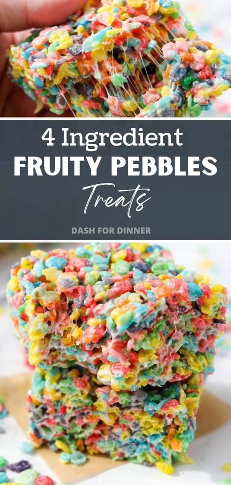 Looking for a colorful, delicious, and no-fuss dessert to satisfy your sweet tooth? Discover the magic of Fruity Pebbles Treats, a 4-ingredient spin on the classic Rice Krispies Treats that will make your taste buds dance! Easy to make and quick to devour, these cereal treats are perfect for any occasion. Follow this simple Fruity Pebbles recipe for a no-bake masterpiece that the whole family will love! Fruity Pebbles Rice Crispy Treats, Vegan Rice Crispy Treats, Rice Crispies Recipe, Fruity Pebbles Treats, Chocolate Rice Crispy Treats, Crispy Treats Recipe, Rice Crispy Treat, Rice Crispy Treats Recipe, Fruity Pebbles Cereal