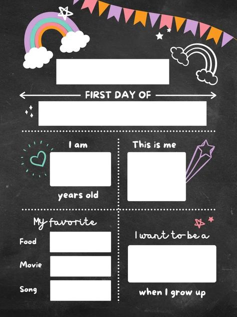 Back to School printables First Day At Nursery, Classroom Objects, First Day Of School Pictures, School Interview, Earth Day Projects, Kids Holidays, School Preparation, Homeschool Lesson Plans, Picture Props