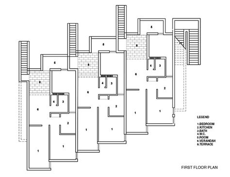 Raj Rewal_Housing for French Embassy_Delhi Cottage Town, Staff Quarters, Group Housing, Architecture Facade, Tadao Ando, Student Housing, Vernacular Architecture, Social Housing, Affordable Housing