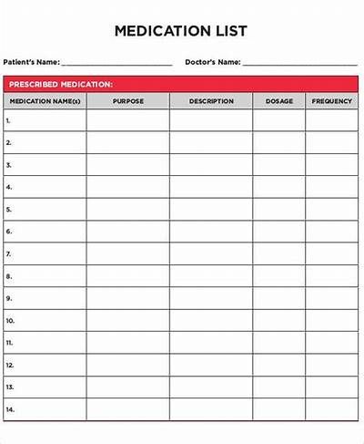 6+ Printable Medication List Templates Medication Chart Printable, Medical Printables, Medical Binder, Medication Log, Medication List, Bookmark Template, Checklist Template, Excel Templates, Template Google