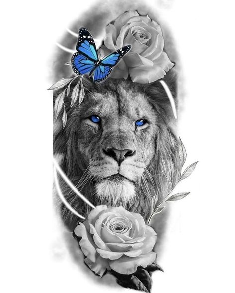 Black Panther Tattoo With Flowers, Lion And Flowers Tattoo Design, Lion And Tiger Tattoo, Lion Leg Tattoo, Leo Lion Tattoos, Traditional Tattoo Man, Tiger Tattoo Sleeve, Tattoo Coloring Book, Lion Tattoo Sleeves