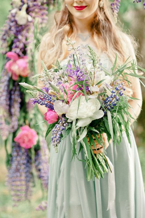 beautiful lupine and willow wedding bouquet Lupine Wedding, Willow Wedding, Bouquet Pastel, Purple Wedding Inspiration, Flowers Wedding Bouquet, Orange Wedding Flowers, Tall Wedding Centerpieces, Purple Wedding Flowers, Flower Farmer