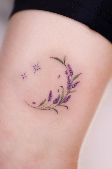 30+ Perfect Lavender Tattoo Design Ideas Tattoo Ideas Female Lavender, Lavender Heart Tattoo, Lavender Stamp Tattoo, Lavender Hip Tattoo, Tattoo With Lavender, Lavender Tattoo Design, Lavender Tattoos, Ohana Tattoo, Matching Tats