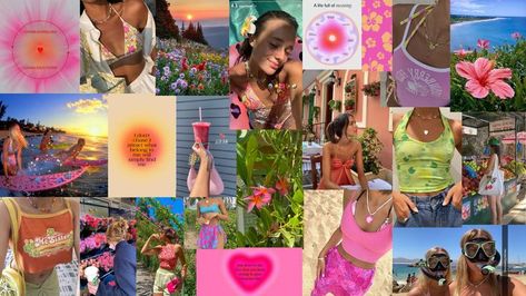 ✿ Beachy, Hawaii, Coconut girl collage for desktop wallpaper ✿ 🌴🌺💌🥭💐 Preppy Aesthetic Laptop Wallpaper, Coconut Aesthetic Wallpaper Laptop, Preppy Summer Desktop Wallpaper, Tropical Macbook Wallpaper, Preppy Beach Wallpaper Laptop, Preppy Summer Wallpaper Laptop, Hawaii Macbook Wallpaper, Hawaii Computer Wallpaper, Happy Laptop Wallpaper