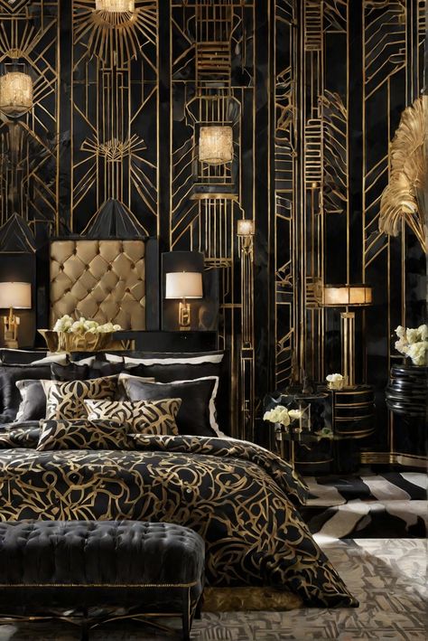 ​ #ad     #Colortrend #wallpaint2024  #color2024  #DIYpainting  ##DIYhomedecor  #Fixhome Dark Art Deco Bedroom, Dark Art Deco Interior, Art Deco Paint Colors, Gatsby Interior Design, Art Deco Paint, Art Deco Apartment, Deco Interiors, House Concept, Deco Paint