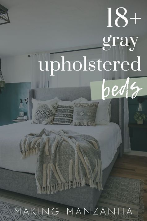 Looking for an upholstered bed for your bedroom? Here are 18+ gray upholstered beds that are sure to give you many ideas for your bedroom! #bedroom #upholstered #gray #inspiration #bed Bedding For Gray Upholstered Bed, Bedding To Match Grey Headboard, Bedrooms With Upholstered Headboards, Gray Bedding Master, Gray Fabric Bed, Grey Upholstery Bed, Gray Cloth Headboard Bedroom, Gray Modern Upholstered Bed, Sheets For Grey Headboard