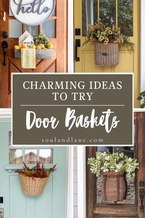 Learn how to craft or select a basket that complements the seasons or your home's aesthetic, from elegant floral arrangements to minimalist foliage. These baskets not only serve as a beautiful greeting for visitors but also express your creativity and attention to detail. Get inspired to create a welcoming vibe right at your doorstep with our ideas for unique and stylish door baskets. Front Door Basket Ideas, Two Panel Interior Door, Door Baskets, Front Door Glass Insert, Teal Door, Front Door Baskets, Shiplap Kitchen, Brick Porch, Door Glass Inserts