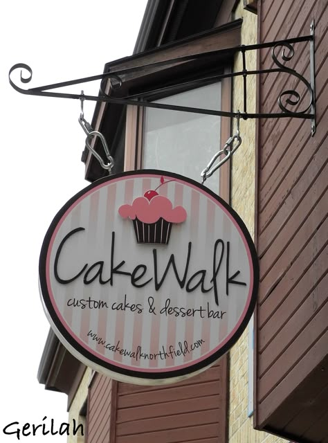 CakeWalk Bakery Signboard, Bakery Signs Ideas, Cupcake Shop Interior, Cake Studio Ideas, Bakery Signs, Cake Shop Interior, Bakery Signage, Northfield Minnesota, Cake Shop Design