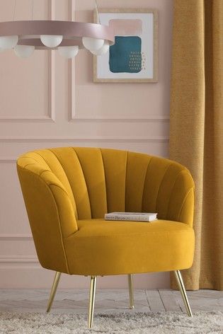 Gold Accent Chair, Yellow Accent Chairs, Bedroom Couch, Yellow Chair, Gold Living Room, Ochre Yellow, Arm Chairs Living Room, Armchair Design, Living Room Decor Apartment