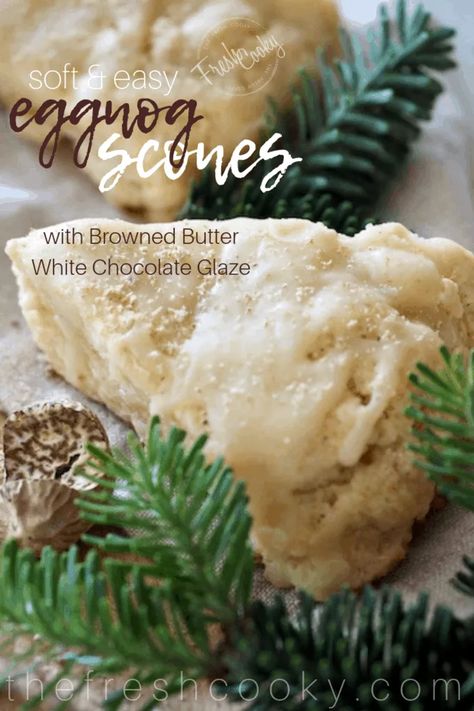 Eggnog Scones, Recipe For Eggnog, Chocolate Eggnog, Eggnog Glaze, White Chocolate Glaze, Eggnog Recipes, Breakfast Scones, Scone Recipes, Scones Recipe Easy