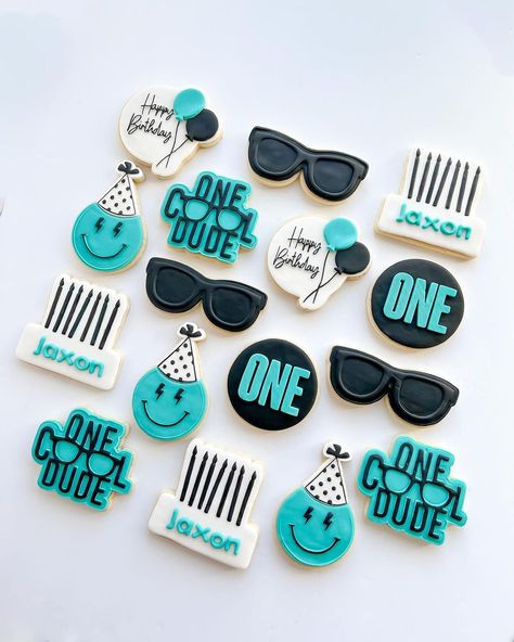 1️⃣ ONE cool dude 😎 Cookies for Jaxon’s 1st birthday… | Instagram One Sweet Dude Birthday, One Cool Dude Birthday Theme, One Cool Dude First Birthday Party Cake, One Cool Dude First Birthday Cookies, One Cool Dude Cookies, One Cool Dude First Birthday Party, One Happy Dude First Birthday Blue, One Cool Dude Birthday, One Happy Dude Birthday Colorful