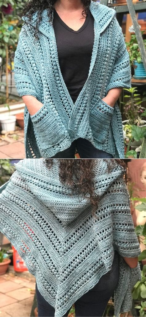 Fantastic Crochet Hooded Shawl Ideas. Juliette hooded pocket shawl is a fantastic autumn / winter project, that's super feminine and practical at the same time (because let's face it, we could all use some pockets in our clothing and you can never have enough pockets!). What's more, you can easily adjust the size if you want to. #freecrochetpattern #shawl #wrap Pocket Shawl, White Van, شال كروشيه, Shawl Crochet, Crochet Shawls And Wraps, Shawl Patterns, Crochet Wrap, Hooded Scarf, Shawl Crochet Pattern