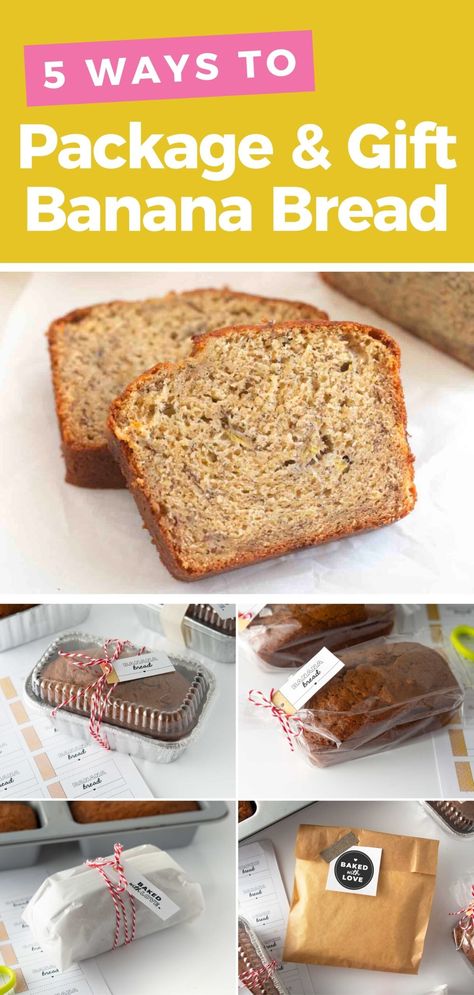 5 Banana Bread Recipe, Mini Bread Loaves, Bread Gifts, Bake Sale Packaging, Banana Bread Loaf, Banana Bread Recipe Healthy, Banana Bread Recipe Moist, Bread Packaging, Homemade Banana Bread