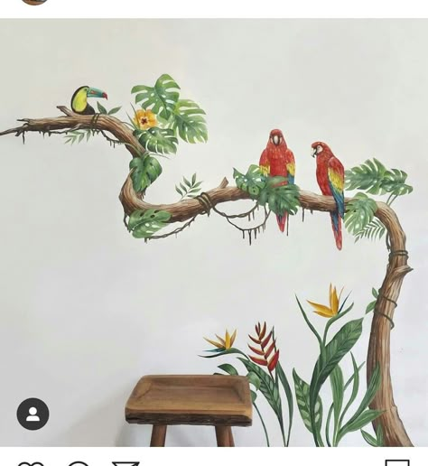 Nature Mural Painting, Wall Muriel Ideas, Jungle Wall Painting, Painting Street Art, 3d Art Painting, Mural Cafe, Garden Mural, Wall Art Diy Paint, Diy Wall Painting