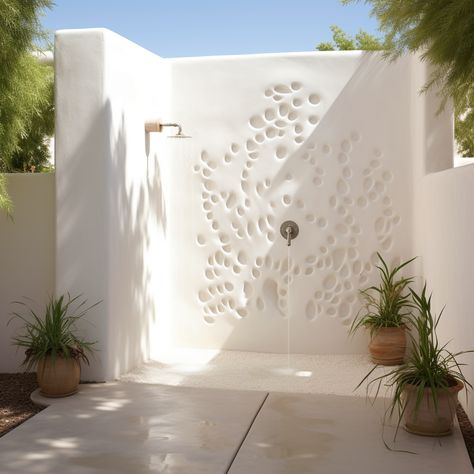 Small Outdoor Bathroom, Boho Pool, Best Greige Paint, Best Greige, Outdoor Bathroom Design, Greige Paint Colors, Greige Paint, Sunken Living Room, Color Decor