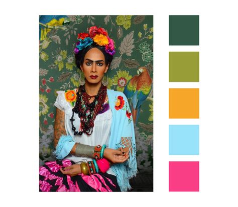 Frida Kahlo Colour Palette, Frida Color Palette, Latin American Color Palette, Frida Kahlo Color Palette, Mexico Color Palette, Mexican Color Palette, Mexican Colors, Rupaul Drag Queen, Rupaul Drag