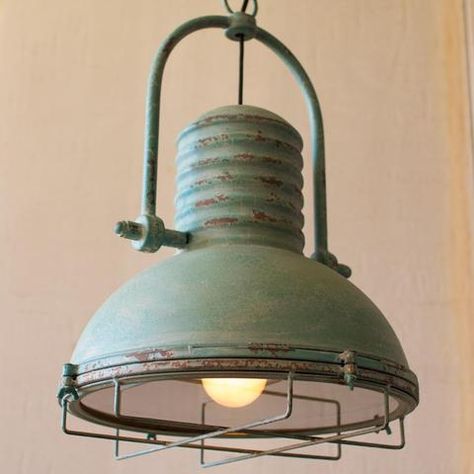 Antique turquoise pendant light Kitchen Bar Lighting, Rustic Chic Design, Blitz Design, Industrial Lighting Design, Farmhouse Style Lighting, Farmhouse Style Furniture, Cage Pendant Light, Rustic Pendant Lighting, Antique Turquoise