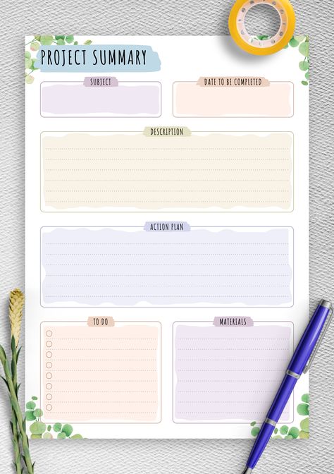 Project planning template for student. This printable planner page help you to plan your project better, set goals and ojectives, track time and progress between start and end dates. Sections available in this template: Subject Name, Date to be completed, Description, Action Plan, To Do List, Materials, Project task tracker, Start Date, End Date, Progress Study Planner Template, College Printables, Weekly Academic Planner, Project Summary, Project Planning Template, Student Weekly Planner, Teacher Planner Templates, Planners For College Students, Project Planner Printable