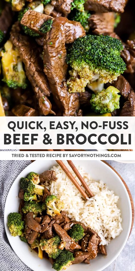 This Beef and Broccoli Stir Fry is so quick and easy to make - whip it up in 30 minutes with strips of tender beef, plenty of healthy broccoli and just a few simple ingredients to make the sauce. | #asianfood #takeout #beefrecipe #easydinner #dinnerrecipe #stirfry #asianrecipe #easyrecipe Beef And Broccoli With Frozen Broccoli, Easy Beef And Broccoli Stir Fry, Healthy Beef And Broccoli Stir Fry, Beef And Broccoli Stir Fry Easy, Beef And Broccoli Marinade, Flank Steak And Broccoli, Steak And Broccoli Stir Fry, Broccoli Sauce, Beef Broccoli Stir Fry