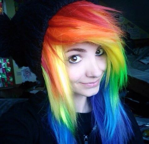 #rainbow Medium Scene Hair, Curly Scene Hair, Long Scene Hair, Indie Scene Hair, Scene Bangs, Scene Makeup, Short Scene Hair, Emo Scene Hair, Emo Hair