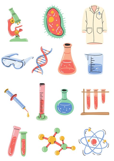 Physics Stickers Printable, Science Stickers Printable, Science Art Drawings, Science Lab Decorations, Science Drawing, Science Symbols, Science Cartoons, Physics Projects, Science Doodles